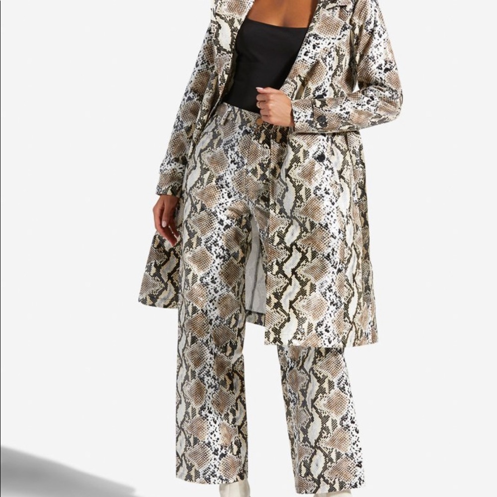 Faux Leather Snakeskin Pant and Trench Coat